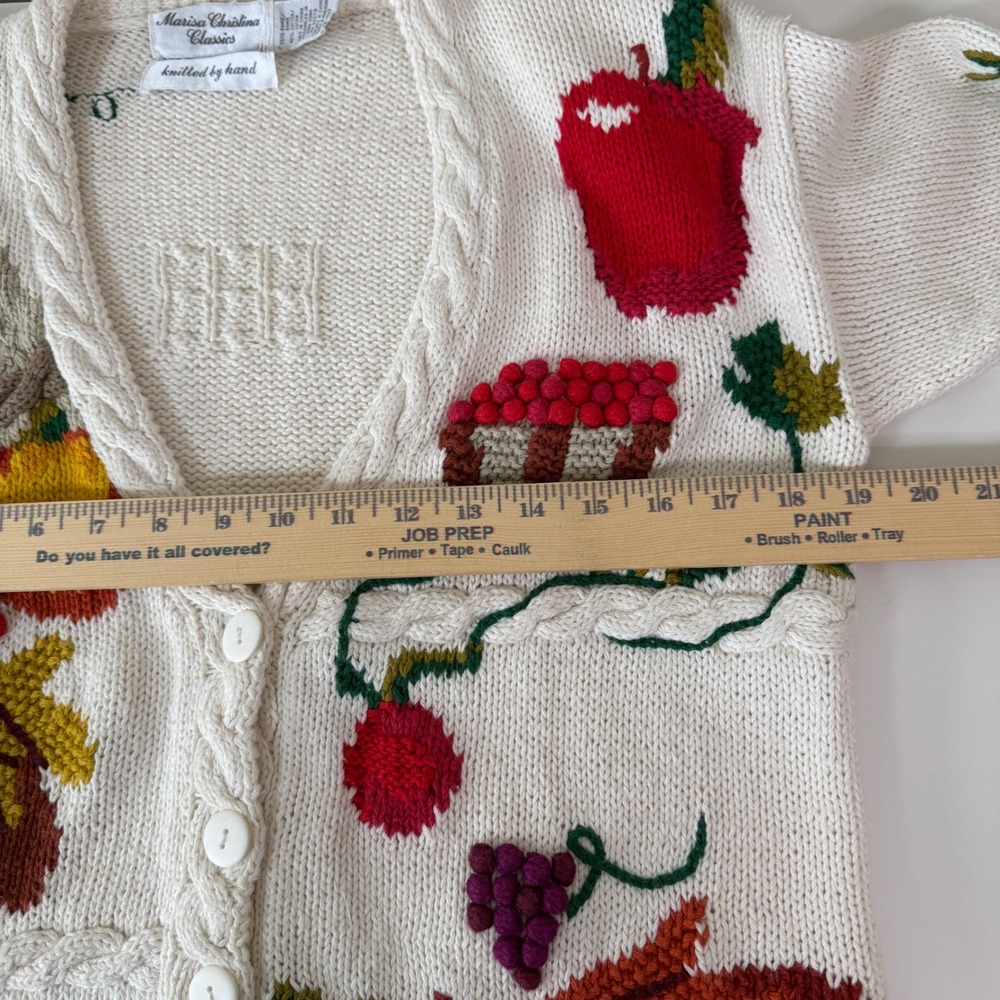 Marisa Christina Hand Knit Fruit Harvest Vintage Button Cardigan Fall Novelty M - Picture 5 of 8